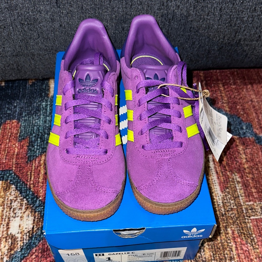 Adidas Gazelle Sneakers in Purple with Yellow Stripes
